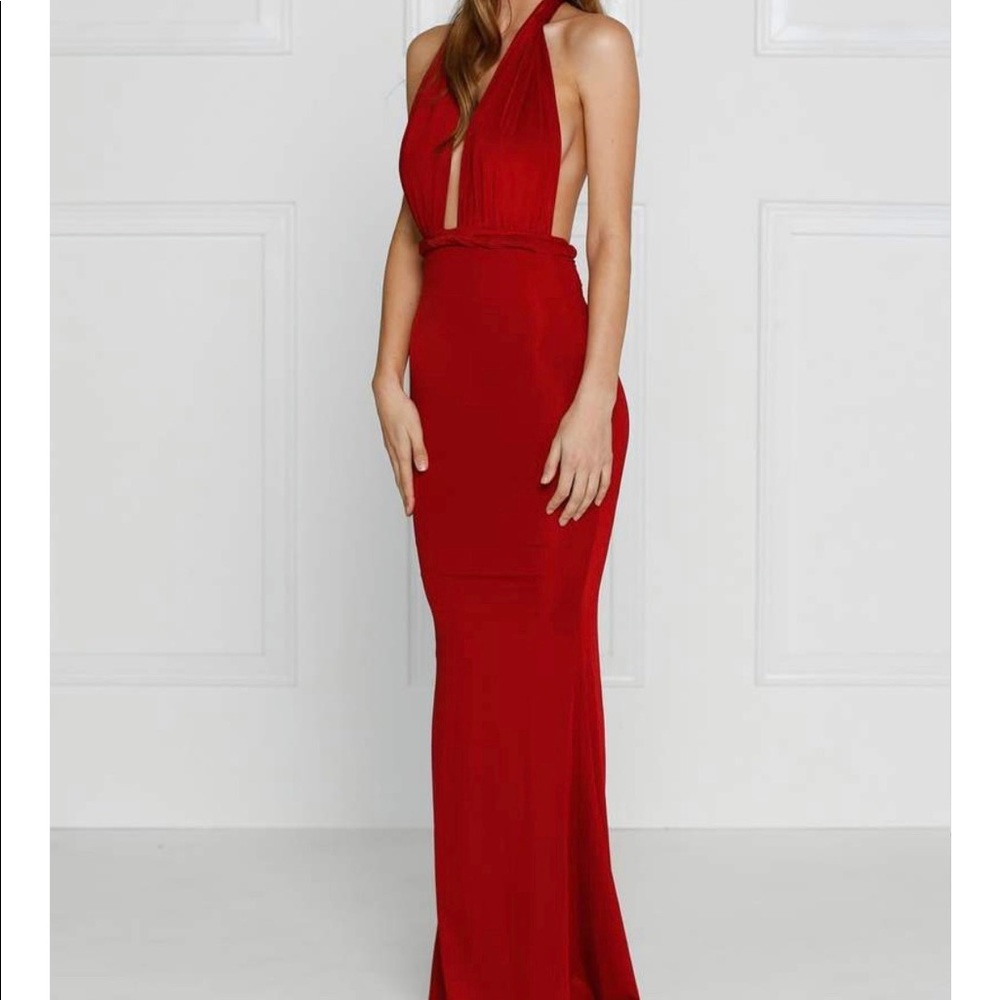 Wine Wedding Guest Plunge Neck Gown
